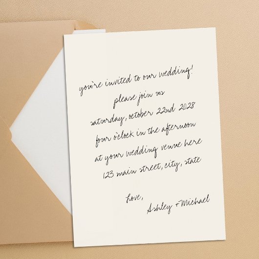 Minimalistische handgeschreven huwelijksbrief kaart