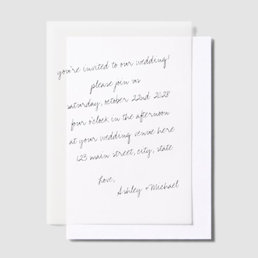 Minimalistische handgeschreven huwelijksbrief vellum uitnodigingen (Offset)