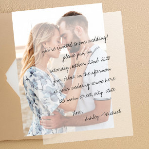 Minimalistische handgeschreven huwelijksbrief vellum uitnodigingen
