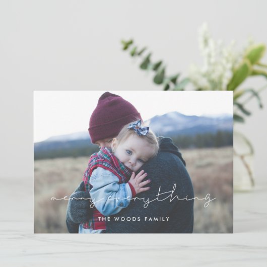 Minimalistische handgeschreven Merry Everything Fo Feestdagenkaart (Staand voorkant)