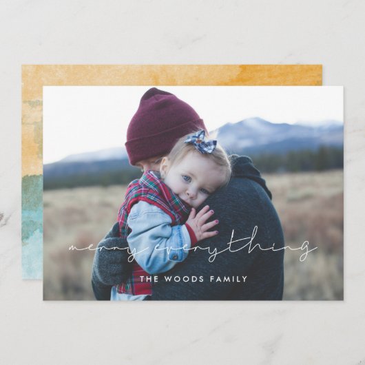 Minimalistische handgeschreven Merry Everything Fo Feestdagenkaart (Voorkant / Achterkant)