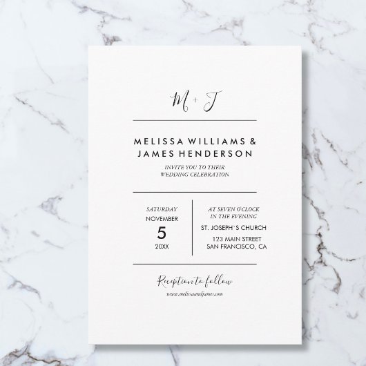 Minimalistische handgeschreven monogram bruiloft f kaart