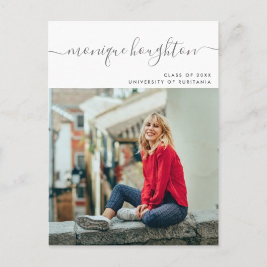 Minimalistische Handgeschreven Naam Foto Afstudeer Uitnodiging Briefkaart (Voorkant)