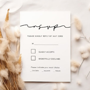 Minimalistische handgeschreven RSVP-kaart met maal RSVP Kaartje