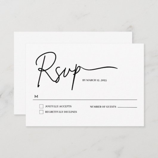 Minimalistische Handgeschreven script bruiloft RSV RSVP Kaartje (Voorkant / Achterkant)