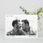 Minimalistische handgeschreven script grote foto m save the date (Staand voorkant)