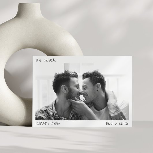 Minimalistische handgeschreven script grote foto m save the date