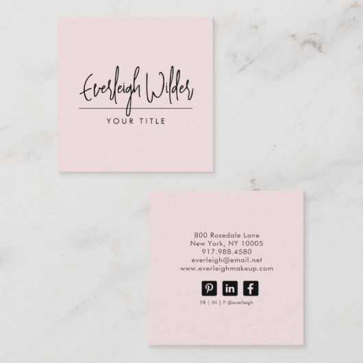 Minimalistische Handgeschreven Script Handtekening Vierkante Visitekaartje (Voorkant / Achterkant)