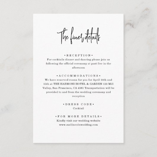 Minimalistische handgeschreven script huwelijksdet informatiekaartje (Voorkant)