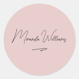 Minimalistische Handgeschreven Script Naam Blush P Ronde Sticker