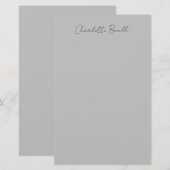 Minimalistische handgeschreven script naam grijs briefpapier (Voorkant / Achterkant)