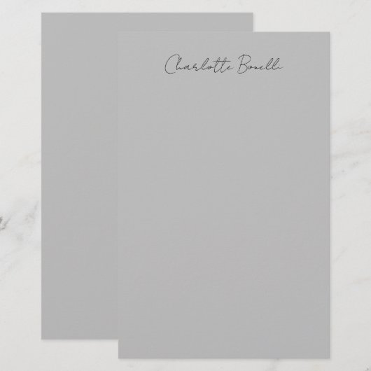 Minimalistische handgeschreven script naam grijs briefpapier (Voorkant / Achterkant)