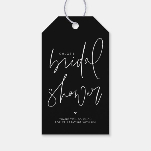 Minimalistische handgeschreven script zwarte bruid cadeaulabel (Achterkant)