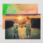 Minimalistische handgeschreven seizoensgroeten Fot Feestdagenkaart (Voorkant / Achterkant)