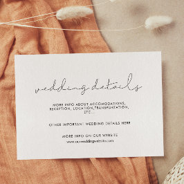Minimalistische handgeschreven trouwdetails kaart
