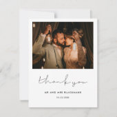 Minimalistische handgeschreven trouwfoto bedankkaart (Voorkant)