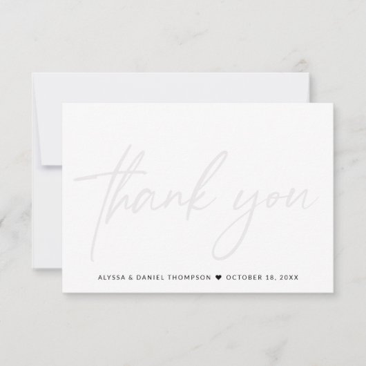 Minimalistische handgeschreven trouwfoto op de ach bedankkaart (Voorkant)