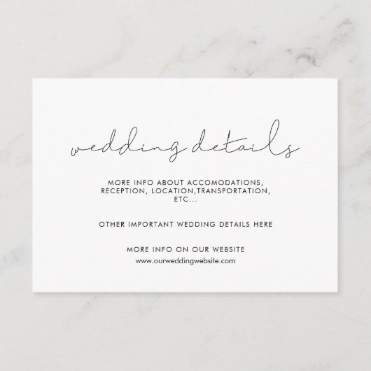 Minimalistische handgeschreven trouwgegevens kaart (Voorkant)
