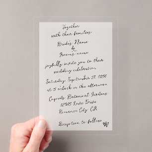 Minimalistische handgeschreven typografie bruiloft acryl uitnodigingen