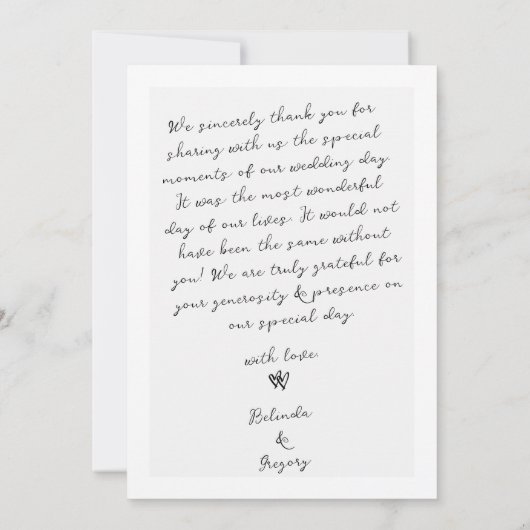 Minimalistische handgeschreven typografie voor een bedankkaart (Achterkant)