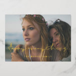 Minimalistische handgeschreven vrolijke alles foto folie feestdagenkaart<br><div class="desc">Vrolijke alles kaart: een moderne typografie voor deze winter vakantie foto kaart,  met echt goud folie.</div>