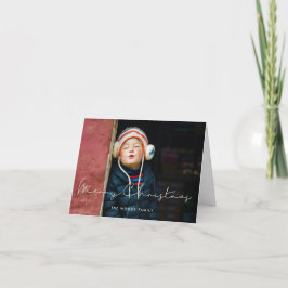 Minimalistische handgeschreven vrolijke kerstfoto feestdagen kaart