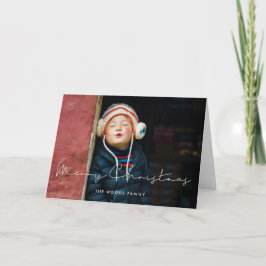 Minimalistische handgeschreven vrolijke kerstfoto feestdagen kaart