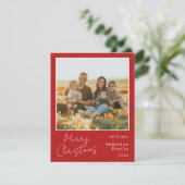 Minimalistische handgeschreven vrolijke kerstfoto feestdagenkaart (Staand voorkant)