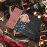 Minimalistische handgeschreven vrolijke kerstfoto  folie feestdagenkaart<br><div class="desc">Vrolijk kerstkaartje! Een moderne en minimalistische typografie voor deze Holiday-fotokaart met echte gouden folie.</div>