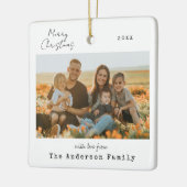 Minimalistische handgeschreven vrolijke kerstfoto keramisch ornament (Links)