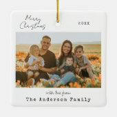 Minimalistische handgeschreven vrolijke kerstfoto keramisch ornament (Achterkant)