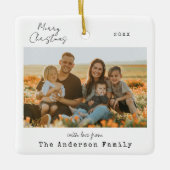 Minimalistische handgeschreven vrolijke kerstfoto keramisch ornament (Voorkant)