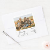 Minimalistische handgeschreven vrolijke kerstfoto vierkante sticker (Envelop)