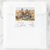 Minimalistische handgeschreven vrolijke kerstfoto vierkante sticker (Tas)