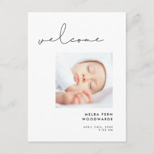 Minimalistische handgeschreven Welkom nieuwe baby  Briefkaart