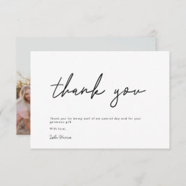 Minimalistische handgeschreven zwarte bruidsdouche bedankkaart