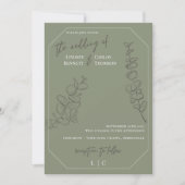 Minimalistische handgetekende bladeren groene foto kaart (Voorkant)