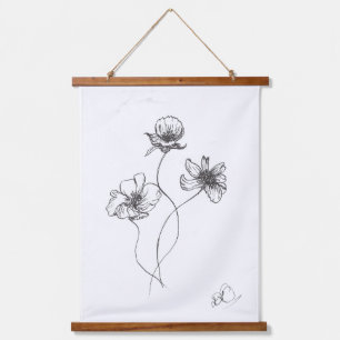 Minimalistische handgetekende bloemen, inktpen hangend wandkleed