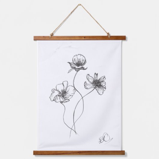 Minimalistische handgetekende bloemen, inktpen hangend wandkleed (Voorkant)