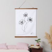 Minimalistische handgetekende bloemen, inktpen hangend wandkleed (Slaapkamer)