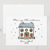 Minimalistische handgetekende doedels Vrolijk kers Feestdagenkaart (Voorkant / Achterkant)