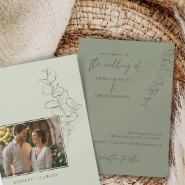 Minimalistische handgetekende eucalyptus laat foto kaart