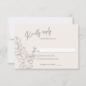 Minimalistische handgetekende eucalyptusbladeren i RSVP kaartje (Voorkant)
