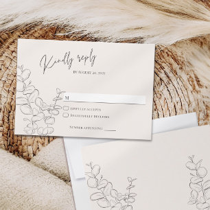 Minimalistische handgetekende eucalyptusbladeren i RSVP kaartje
