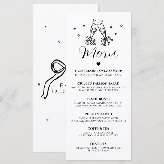 Minimalistische handgetekende menu kaart voor het (Voorkant / Achterkant)