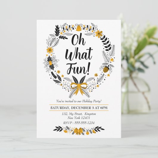 Minimalistische handgetekende Oh What Fun Kerstfee Feestdagenkaart (Staand voorkant)