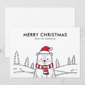 Minimalistische handgetekende Polar Beer Christmas Feestdagenkaart (Voorkant / Achterkant)