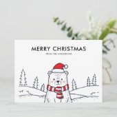 Minimalistische handgetekende Polar Beer Christmas Feestdagenkaart (Staand voorkant)