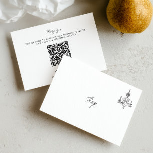 Minimalistische handgetekende QR-code trouwkaart RSVP Kaartje