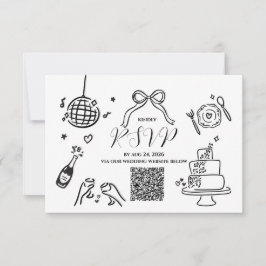 Minimalistische handgetekende RSVP-kaart voor trou RSVP Kaartje